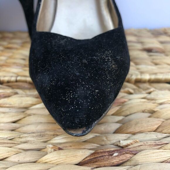 Ann Taylor Loft Black Velveteen Gold Glitter Heels - Picture 3 of 14